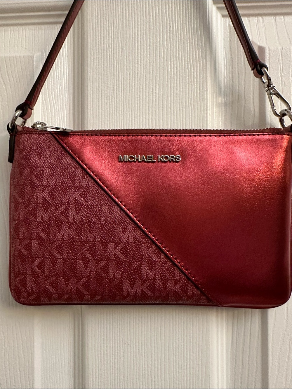 Michael Kors Red Monogram Convertible Pouchette/ Wristlet